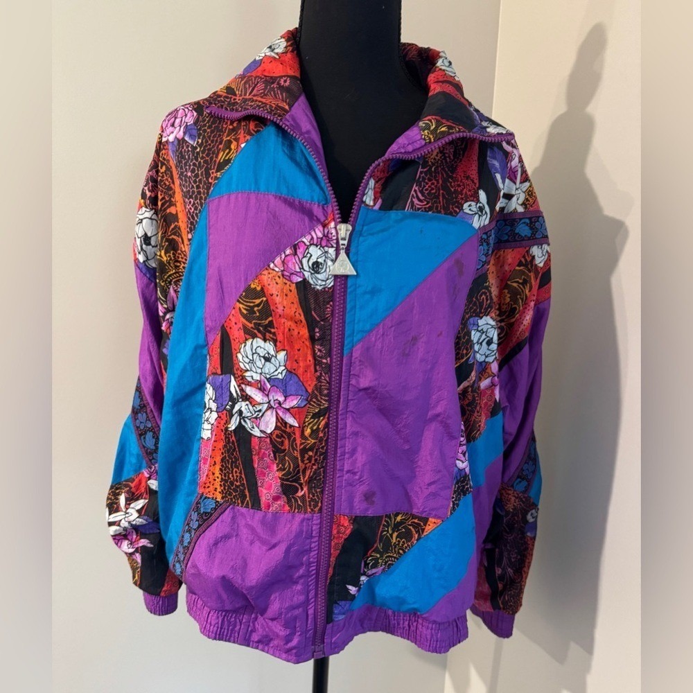 CASUAL ISLE Womens Vintage Colorful Patchwork Floral Track‎ Jacket Size S